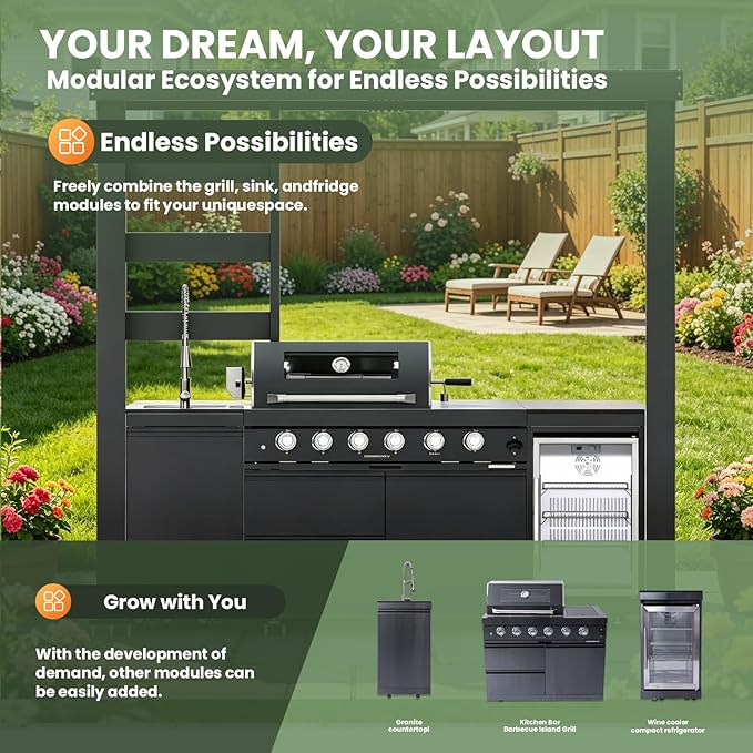97" Stainless Steel Outdoor Kitchen Island with 4-Burner 72000 BTU,Gas Grill with Side Burner,Rotisserie Oven,Beverage Fridge,Galvanized Steel Roof,Granite Countertops,Sink.(Natural Gas)