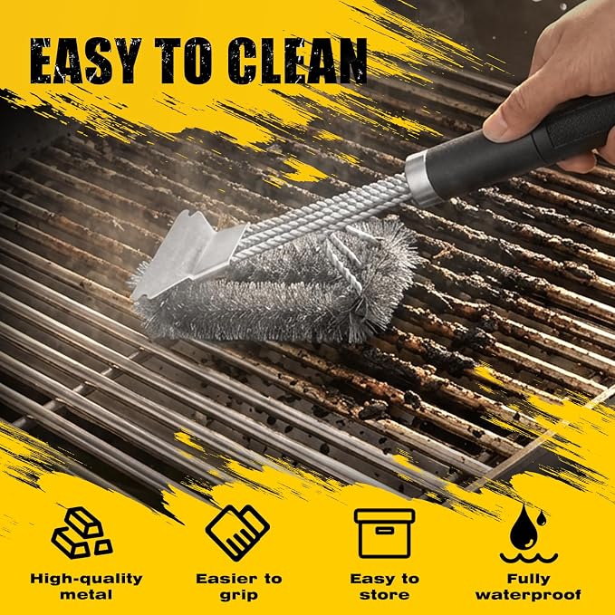 Grill Brush with Detachable Handle, Non-Slip BBQ Grill Brush for Outdoor Grill, 18 Inch Stainless Steel Grill Cleaning Brush with Scraper, Space Saving Grill Cleaner for Gas/Charcoal Grates
