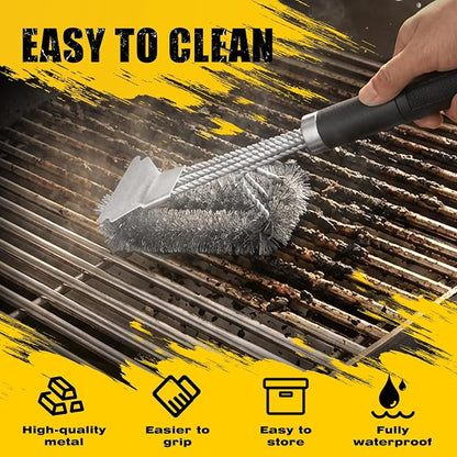 Grill Brush with Detachable Handle, Non-Slip BBQ Grill Brush for Outdoor Grill, 18 Inch Stainless Steel Grill Cleaning Brush with Scraper, Space Saving Grill Cleaner for Gas/Charcoal Grates