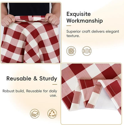 SquarePie Picnic Table Cover with Bench Covers - Waterproof Fitted Elastic Tablecloth for 6 FT Tables - Washable Polyester Camping Table Cloth for Patio RV BBQ (Burgundy Red Checkered,30"x72")