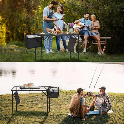 WildFinder Portable Folding Grill Table with Sink for Outdoor, Lightweight Aluminum Frame Folding Grill Stand Picnic Table Camping Cooking BBQ, RV Picnic,2 Heights Adjustable(Black)