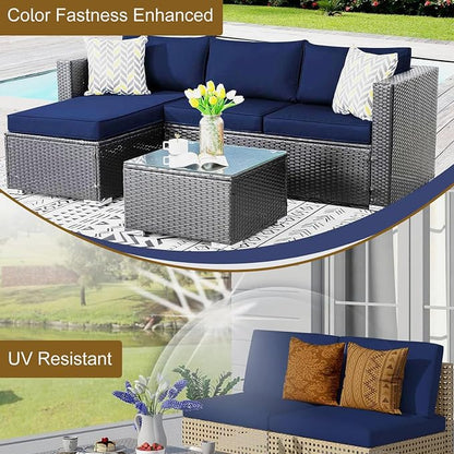 14 Piece Outdoor Patio Cushion Cover Replacement, Waterproof Patio Cushion Covers, Outdoor Furniture Cushion Covers Set for 6 Seat Wicker Rattan Sofa (Navy Blue)