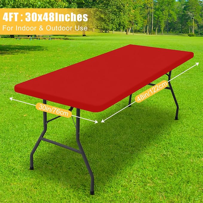 Rectangle Table Cloth, Waterproof Elastic Fitted Tablecloth for 4 Foot Folding Tables, Washable Polyester Tablecloths for Picnic, Camping, Outdoor (Red, 30"x48")