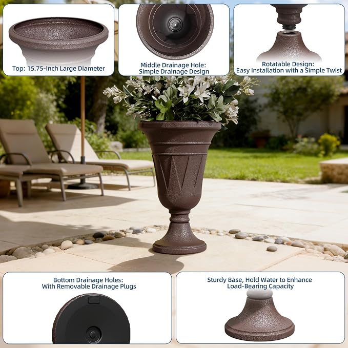 24"Tall Urn Planters for Outdoor Plants, Urns and Pedestal Set of 2 | Resin HDPE Weather-Resistant Material, Vintage Trophy Design Outdoor Planters with Drainage Holes, Flower Pot/Vase/Porch Door