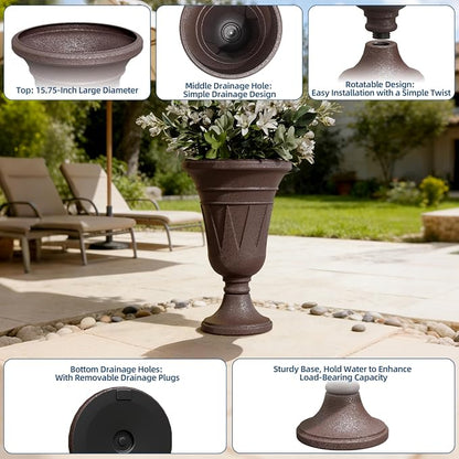 24"Tall Urn Planters for Outdoor Plants, Urns and Pedestal Set of 2 | Resin HDPE Weather-Resistant Material, Vintage Trophy Design Outdoor Planters with Drainage Holes, Flower Pot/Vase/Porch Door