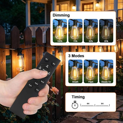 58FT Solar String Lights Outdoor Waterproof Patio Lights with Remote and 25+1 LED Shatterproof Bulbs, 3 Light Modes Dimmable & Timer Solar Lights for Backyard Porch Garden Wedding Decor