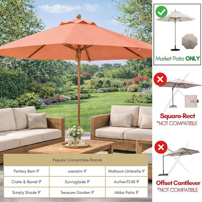Formosa Covers 9ft 6 Ribs Market Patio Umbrella Replacement Canopy - Top Canvas - 600D UV Protective and Water Resistant Umbrella Fabric - Premium Quality Replacement Canopy Cover ONLY (Peach Coral)