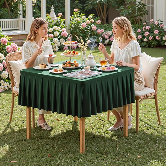 PARTISKY Hunter Green Spandex Square Tablecloths 34x34 Inch, Wrinkle Free Fitted Card Table Cloth Stretch Square Table Cover for Kitchen Dinner, Holiday Party, Wedding Banquet, Display Trade Show