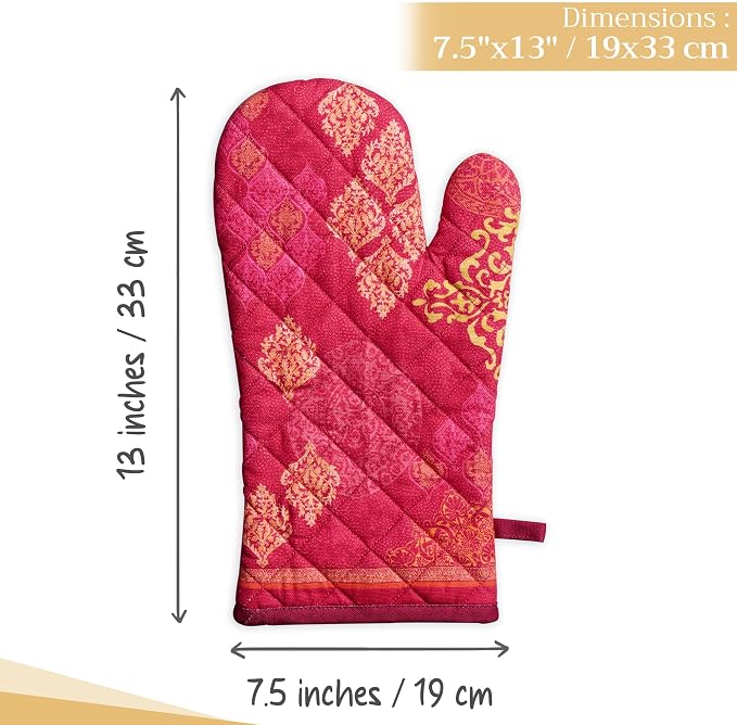 Maison d'Hermine Oven Gloves 100% Cotton Oven Mitt (7" x 13", Pack of 1) | With Loop Heat Resistant BBQ Cooking Gloves Baking Kitchen Handling Hot Pans Thanksgiving Christmas - Versailles