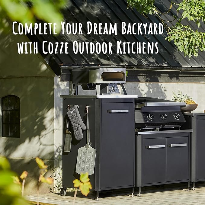 Cozze 13" Classic Portable Outdoor Pizza Oven - Fire & Stonebaked 13 Inch Pizzas in 60 Seconds - 28mbar Propane Gas Oven, Oven Door, Cordierite Pizza Stone, Built-in Thermometer, Gas Hose & Regulator