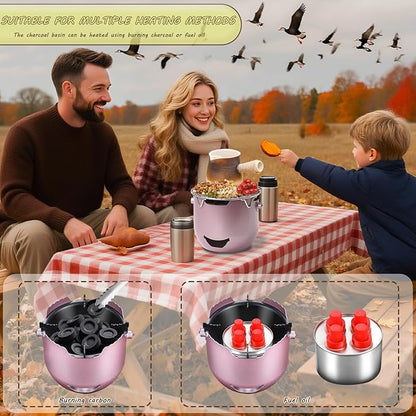 Portable Charcoal Grills, Mini Charcoal BBQ Grill Stainless Steel, Small Outdoor Cooking Grill for Camping, Grilling Backyard, RV, Picnic (Purple)