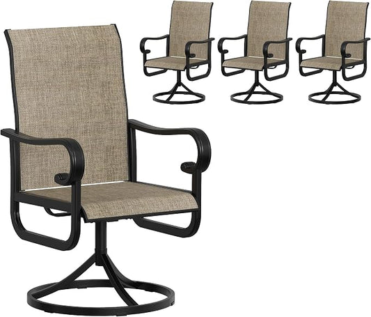 GarveeLife Patio Swivel Chair Set of 4, All-Weather Outdoor Dining Chairs with High Back, Rocker-Swivel Combo Patio Chairs for Backyard Deck Poolside, Brown