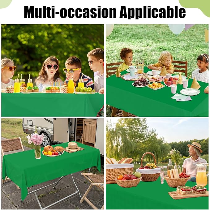 Smiry Disposable Table Cloth 3 Pack, 84 Inch Round Waterproof Plastic Tablecloth, Decorative Round Table Covers for Party, Birthday, Picnic, Green