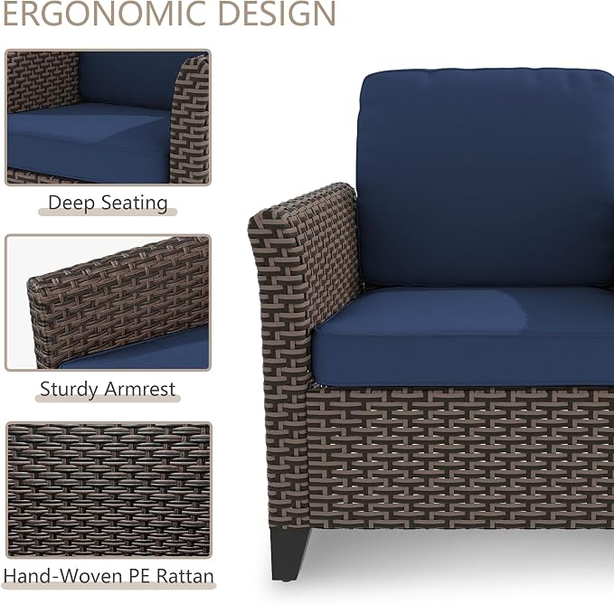 4 Pieces Patio Furniture Set, 2 High Back Chairs & 2 Ottomans, All-Weather PE Wicker Furniture with Waterproof Cushions for Deck, Garden, Porch