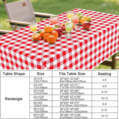 Smiry Picnic Table Cloth, Vinyl Tablecloths with Flannel Backing, 60"x84" | Waterproof Rectangle Table Cloth, Wipeable Buffalo Plaid Table Cover for Indoor and Outdoor (Red & White)