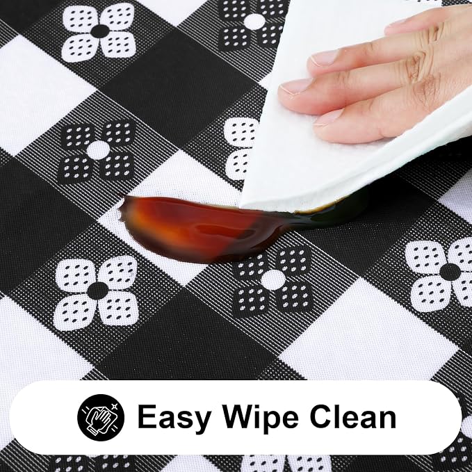 Rectangle Picnic Table Cloth, Waterproof Elastic Fitted Table Covers for 6 Foot Tables, Flannel Backed Plastic Vinyl Tablecloths for Camping, Dining and Indoor (Black & White+Grey & White)