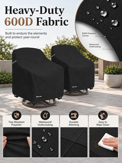 ANartcle Outdoor Swivel Lounge Chair Cover 2 Pack,Waterproof Heavy Duty Lawn Patio Chair Covers,Patio Swivel Chair Covers for Outdoor Furniture (33 W x 35 D x 38.5 H inches)Black.