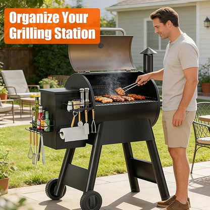 2 Pack of Magnetic Storage Bins for Pellet Grills, Smoker Grill Accessories & Caddy Shelf, Grill Storage Racks with Paper Towel Holder Compatible with Traeger/Pit Boss/Z Grills