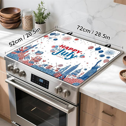 Patriotic Stove Top Cover, Heat Resistant Electric Stove Protector Mat, Large Diatomite Kitchen Counter Mat, Independence Day Decor American Flag Kitchen Accessory (happy july-2, 28x20 Inch)