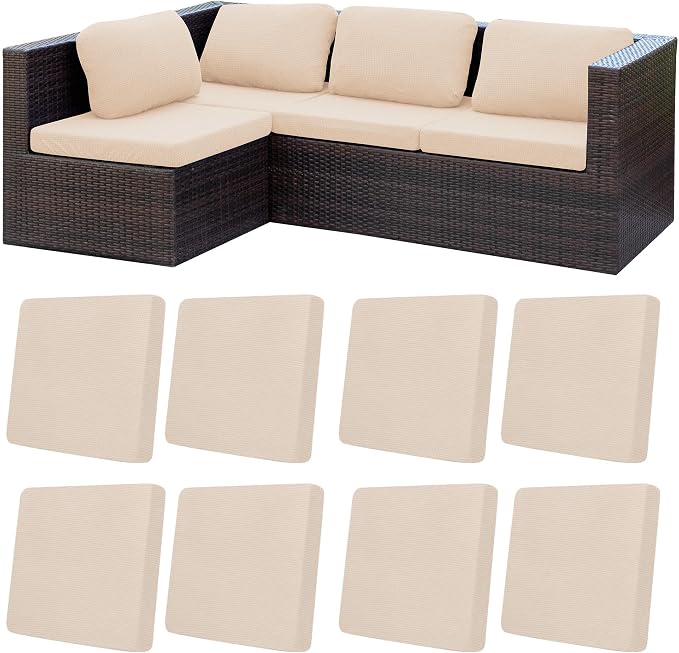 8Pcs Patio Cushion Covers, Outdoor Stretch Cushion Covers, Washable | Stretch Fit, Replacement, Washable and Reusable Furniture Protectors, Fits most patio furniture cushion covers, Cover Only
