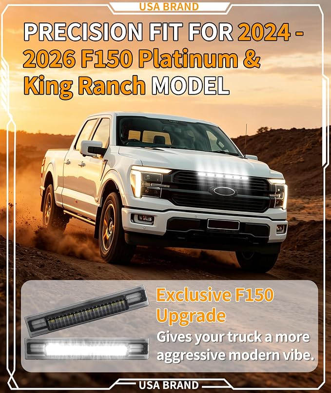LED Grill Lights for Ford F150 2024-2026 King Ranch & Platinum Only, White | Direct-Snap F150 Front Grille Marker Lights, OEM-Style Fit, IP68 Waterproof, Raptor-Style Front-End Upgrade, Off-Road Ready