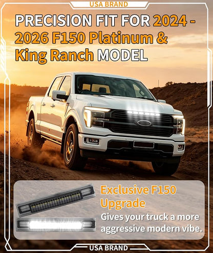 LED Grill Lights for Ford F150 2024-2026 King Ranch & Platinum Only, White | Direct-Snap F150 Front Grille Marker Lights, OEM-Style Fit, IP68 Waterproof, Raptor-Style Front-End Upgrade, Off-Road Ready
