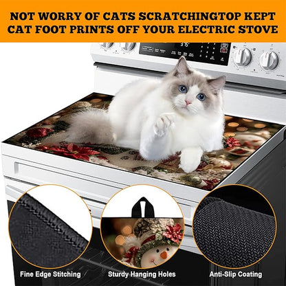 Christmas Multi-Design Stove Cover for Glass/Electric Stoves - 3-in-1 Heat-Resistant Protector Mat, Non-Slip Drying Rack 28"x20"