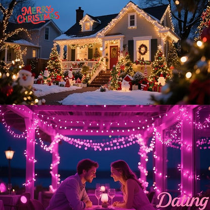 Pooqla 2 Pack Battery Powered String Lights, Total 66.6 FT 200 LED Christmas String Lights Indoor Outdoor Decoration, Twinkle Fairy Light for Classroom Dorm Bedroom Xmas Tree Party Decor, Warm White