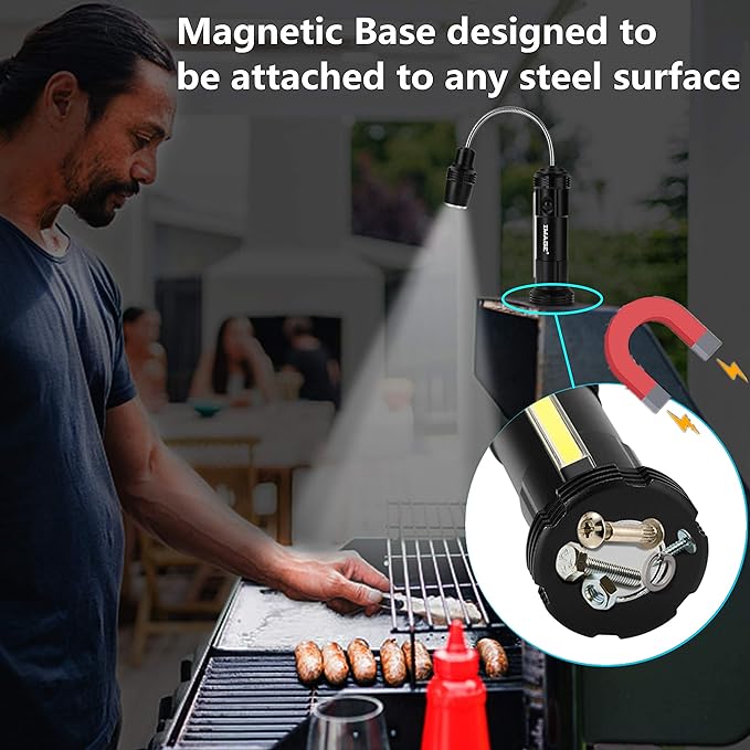 IMAGE Rechargeable Grill Lights Magnetic Grilling Gifts for Men Dad, Flexible Gooseneck BBQ Light Traeger Pit Boss Smoker Electric Grill Accessories 2 Packs (Battery-Powered)