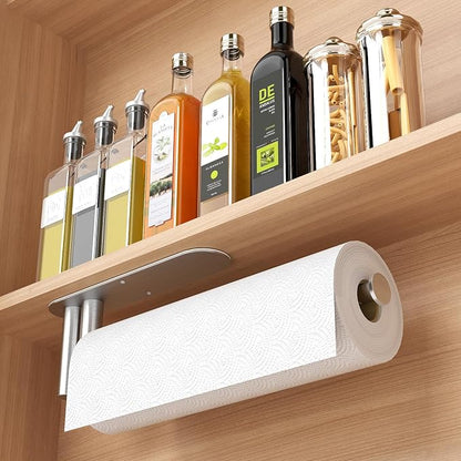 STWWO Under Cabinet Paper Towel Holder, Self Adhesive Paper Towel Rack | Brushed Nickel, Under Counter Under Sink Paper Towel Holder, Self-Adhesive or Wall Mounted, Fits Kitchens Bathrooms & RV