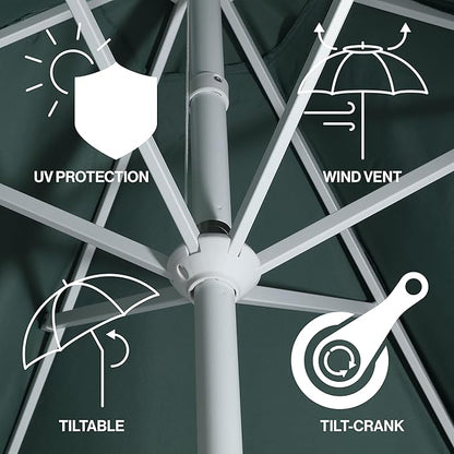 JONATHAN Y UMB1001 Collins 9 ft. Classic Cottage Tassel Market Patio Umbrella with Auto-Tilt, Crank, Wind Vent and UV Protection