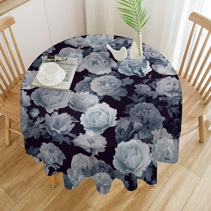 Vintage Florals Round Tablecloth, Gothic Black Garden Peonies Flowers Rustic Roses Boho Botanical Plant Water Resistant Wipeable Table Cover for Picnic Party Holiday Kitchen Dinner Table 36"