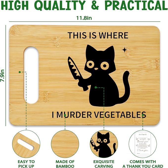 Funny Black Cat Cutting Board-This Is Where I Murder Vegetable, Charcuterie Board for Kitchen Decor, House Warming Gifts for Cat Lovers Couples Friends -05