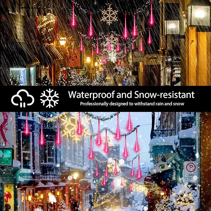 LAMPHOME Pink Lights for Valentines Day Decor,Christmas Lights Outdoor12-inch LED Meteor Shower Icicle Lights, 10 Tubes 240 LED Shower Rain Waterproof Plug for Xmas Tree Yard House