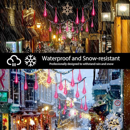 LAMPHOME Pink Lights for Valentines Day Decor,Christmas Lights Outdoor12-inch LED Meteor Shower Icicle Lights, 10 Tubes 240 LED Shower Rain Waterproof Plug for Xmas Tree Yard House