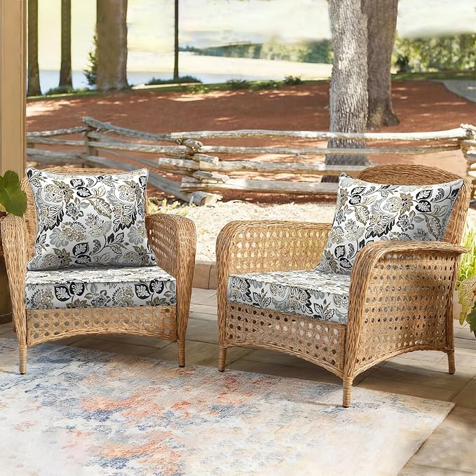 DYTXIII Outdoor Deep Seat Cushion Set, Water Repellent 24"x24" Patio Thick Cushions Replacement with Seat & Back Pillow for Patio Sofa, Wicker Chair, Couch - Dailey Tan
