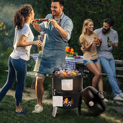 18.5" Vertical Steel Barrel Charcoal Grill,Metal Outdoor Barbecue Smoker,Portable Vertical Charcoal Smoker Grill,Heavy Duty Outdoor BBQ Grill,with Thermometer,for Garden Patio Beach Backyard (Black)