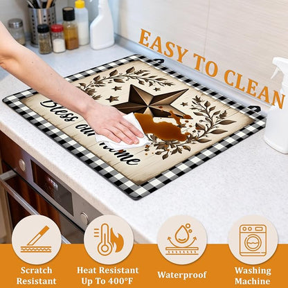 Rustic Wood Star Glass Top Stove Cover Protector,Farmhouse Heat Resistant Stove Top Cover, Large Size Range Covers for Electric Stove Countertop Mat, 28 x 20 Inch