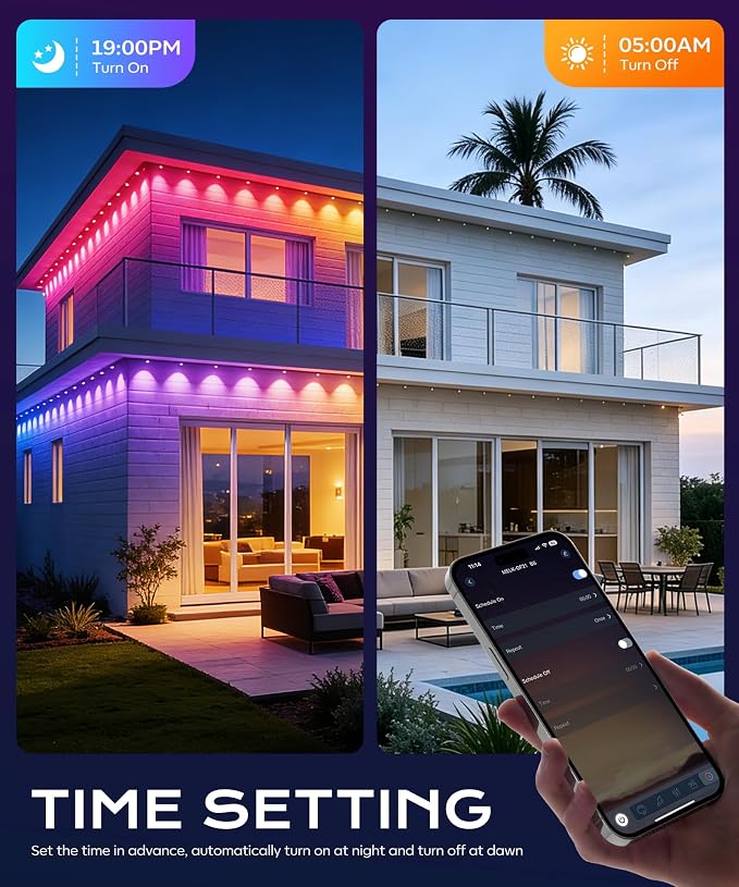 Permanent Outdoor Lights for House,50ft RGB+IC Lights with 16 Million Colors & 50 Scene Modes, App/Remote Control, IP67 Waterproof, DIY Music Sync, for Christmas, Holiday & Party Decor