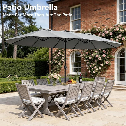 15FT Patio Umbrella, Double-Sided Outdoor Umbrella with base included, Large Standing Umbrella with Crank Handle & Ventilation, Rectangular patio umbrella for Pool, Backyard, Deck, Lawn & Beach
