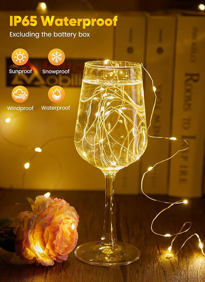 Minetom Fairy Lights Battery Operated, 33FT 100LED Waterproof String Lights | Long Lasting Silver Wire Starry Fairy Lights for Bedroom, Dorm, Christmas, Tree, Party, Wedding, Mason Jar, Holiday Decor