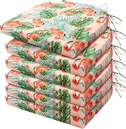 HARBOREST Outdoor Chair Cushions Set of 6, Water Resistant Patio Chair Cushions with Ties, Outdoor Seat Cushions for Patio Furniture, 17"x16"x2", Flamingo