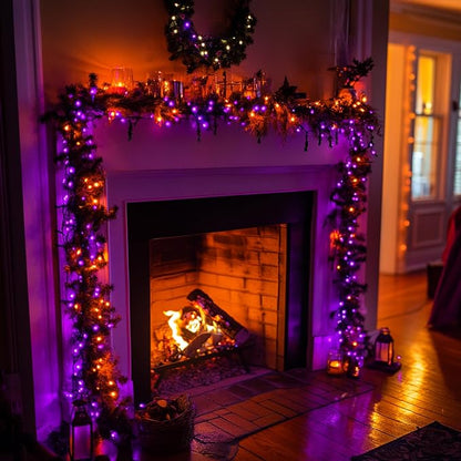 Dazzle Bright Outdoor Halloween String Lights, 1000 LED 328 FT Plug in Fairy Light with Remote Control 8 Modes & Timer, Waterproof Decoration for Home Garden Yard Wedding, Purple and Orange