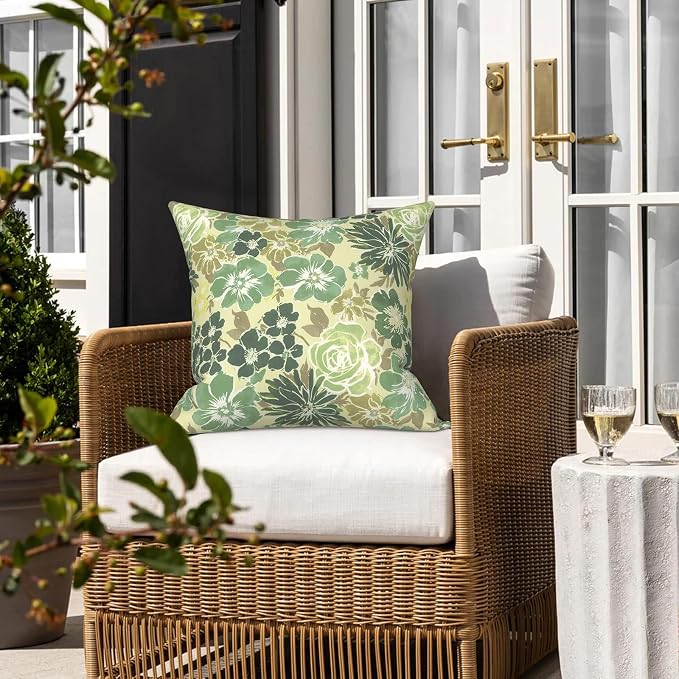 LVTXIII 2 Pack Outdoor Pillow Covers ONLY 18x18 Inch, Water-Repellent Square Decorative Cushion Covers for Patio Furniture, Garden, Sofa, Green Rose