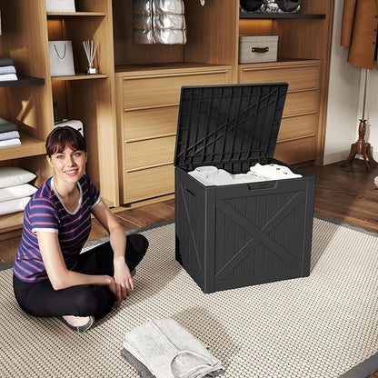 32 Gallon Resin Outdoor Deck Box, Waterproof and Lockable Storage Bin for Patio Furnishings, Outdoor Cushions, Garden Tools and Pool Related Supplies (Black, 32 Gallon)
