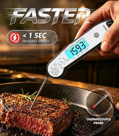 Atogou Professional Meat Thermometer Digital for Cooking Food, <1 Sec Instant Read & ±0.5℉ Accuracy, IP67 Waterproof, Thermocouple Sensor Probe, for Kithchen, BBQ, Grill, Silver
