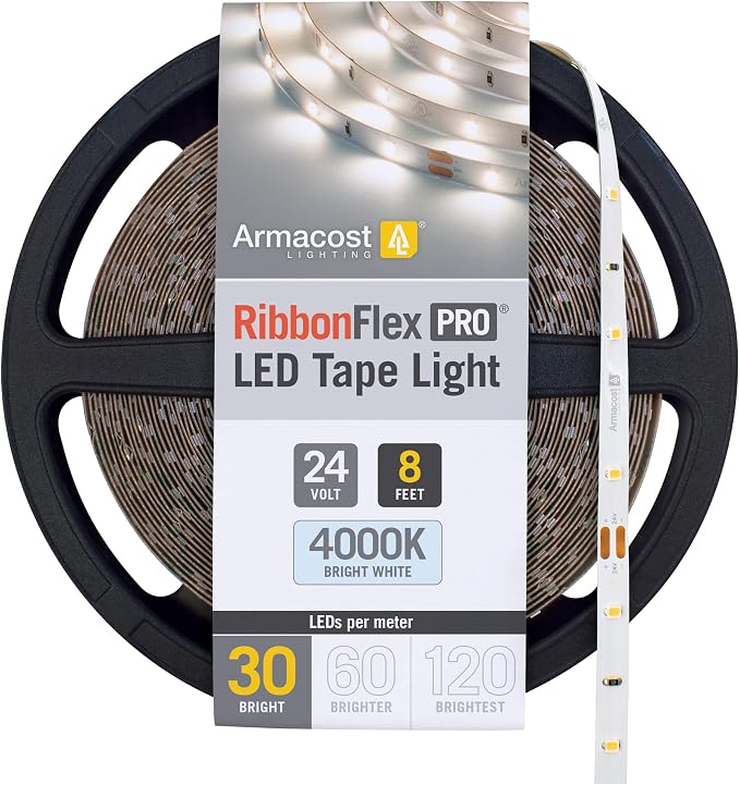Armacost Lighting RibbonFlex Pro 24V White LED Strip Lights 30 LED/m, 4000K, 8.2 ft 154210