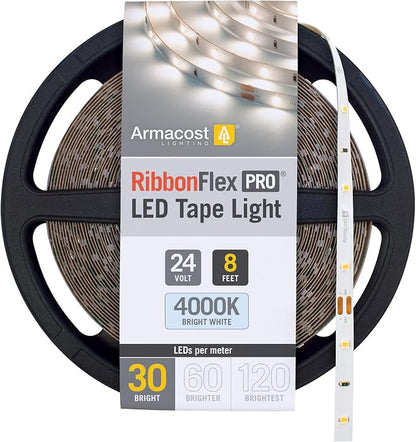 Armacost Lighting RibbonFlex Pro 24V White LED Strip Lights 30 LED/m, 4000K, 8.2 ft 154210