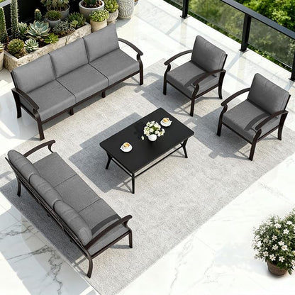 ALAULM Aluminum Patio Furniture Set with Coffee Table Rectangular, 8-seat Outdoor Sectional Furniture w/5.1" Cushions, Patio Conversation Set for Porch, Backyard, Poolside-Grey