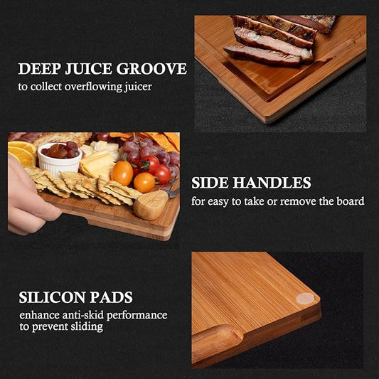 Empune Bamboo Cutting Boards for Kitchen, 3 Piece Extra Thick Cutting Board Set with Juice Groove, Deep Carbonized Bamboo Chopping Board, Reversible Wood Cutting Board for charcuterie boards, Brown